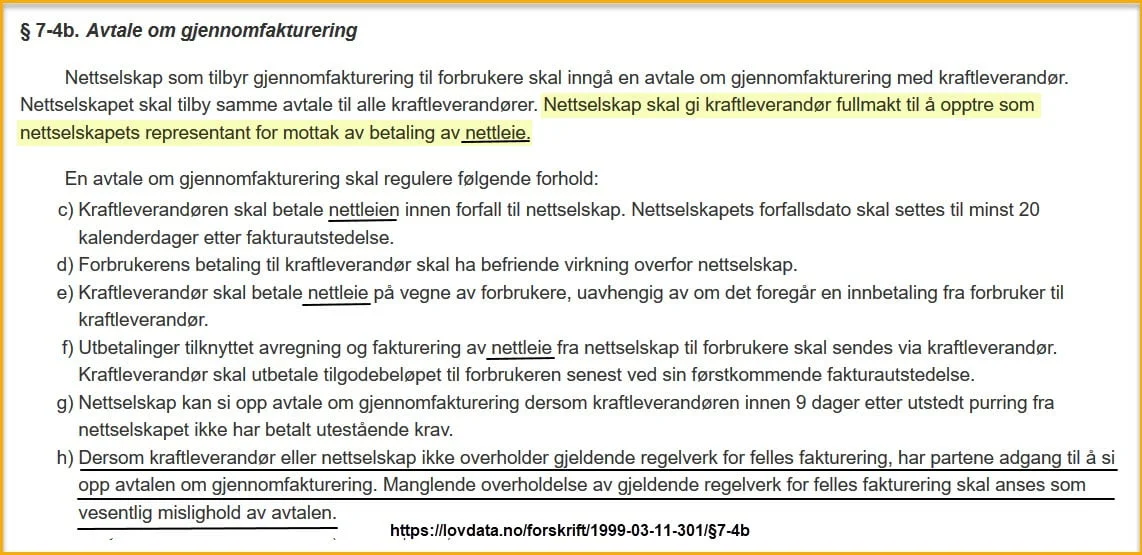 forskrift-om-avtale-gjennomfakturering § 7-4 b) avtale om gjennomfakturering