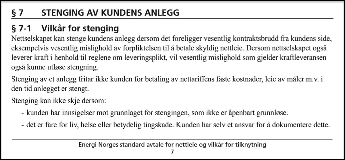 stenging-av-kundens-anlegg § 7-1 vilkår for stenging