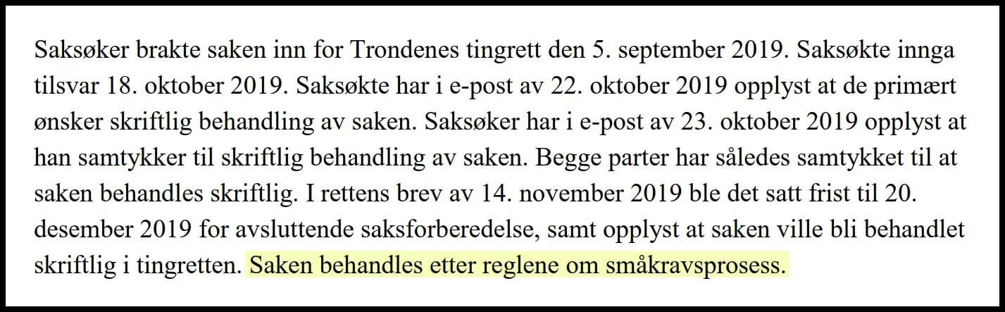 saken behandles etter reglene om småkravsprosess