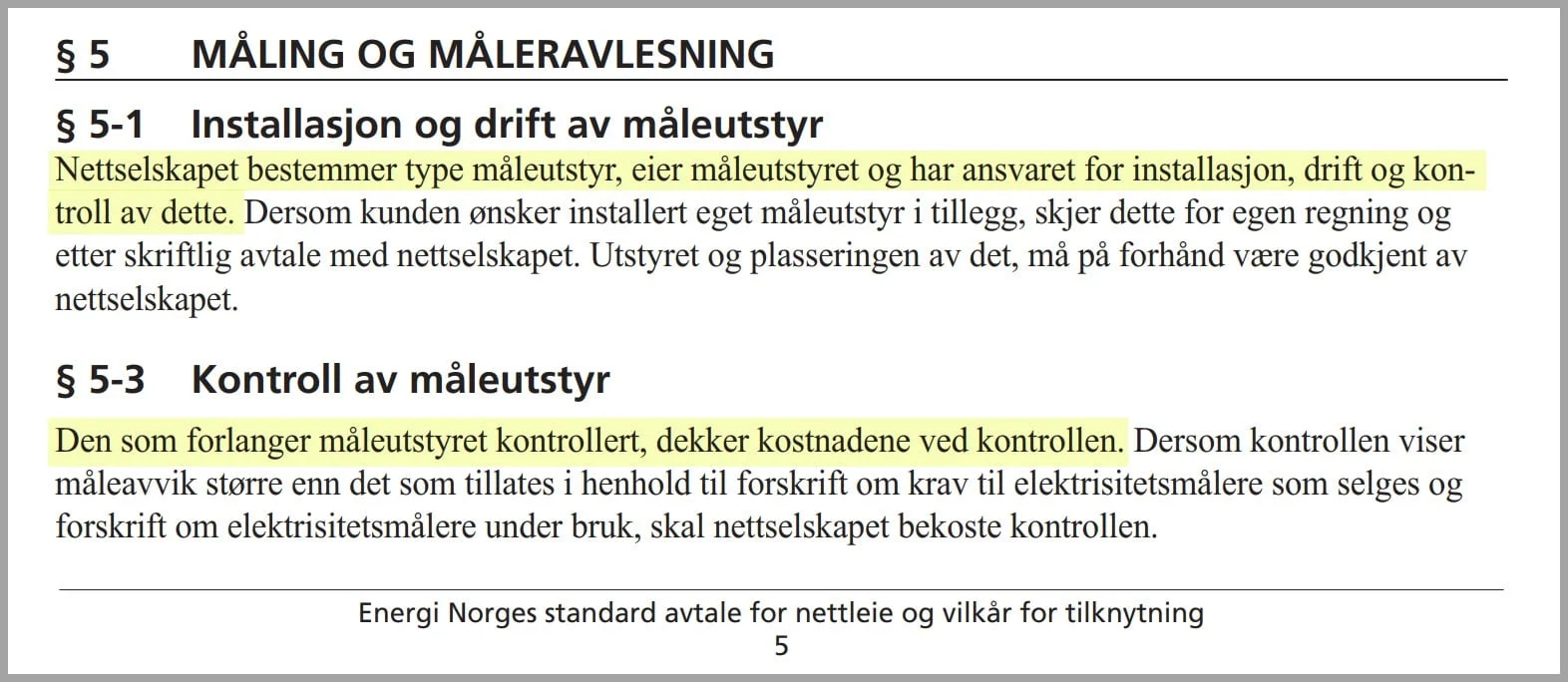 eier-av-maler-og-kostnader-nettleieavtale § 5 Måling og måleravlesning